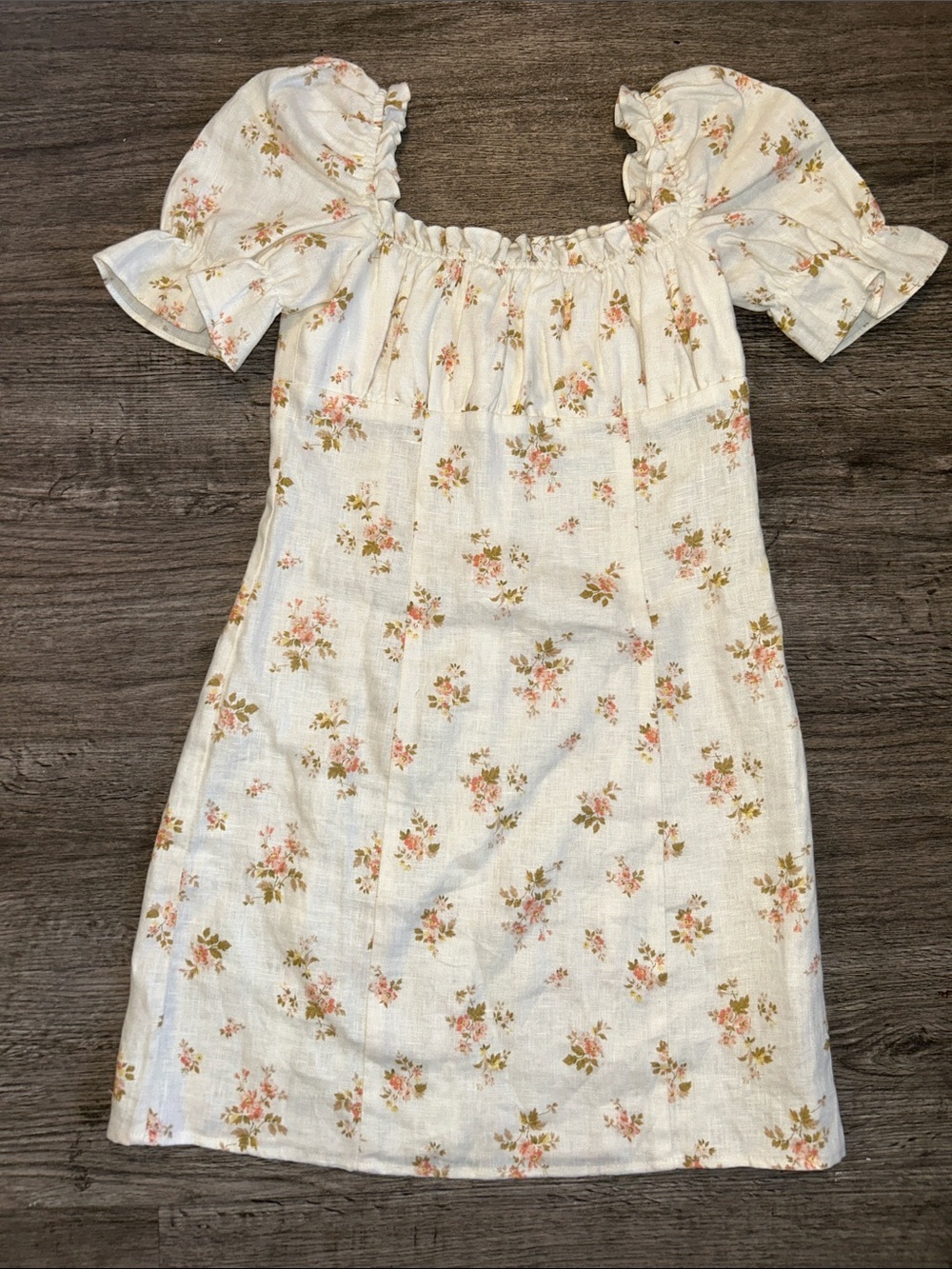 Reformation Linen Floral Mini Dress Puff Sleeve Cottagecore Prairie Size 0 - Picture 2 of 9